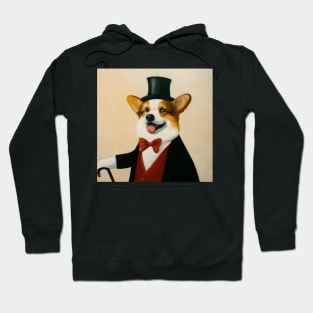 Fancy Corgi Vintage Style Portrait With Top Hat Bowtie and Cane Hoodie